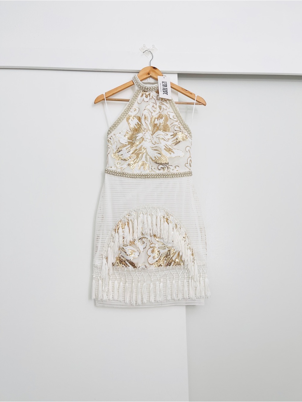 NWT 12th Tribe Gold Sequins Embellished Western
Fringe Mini Dress Size Small